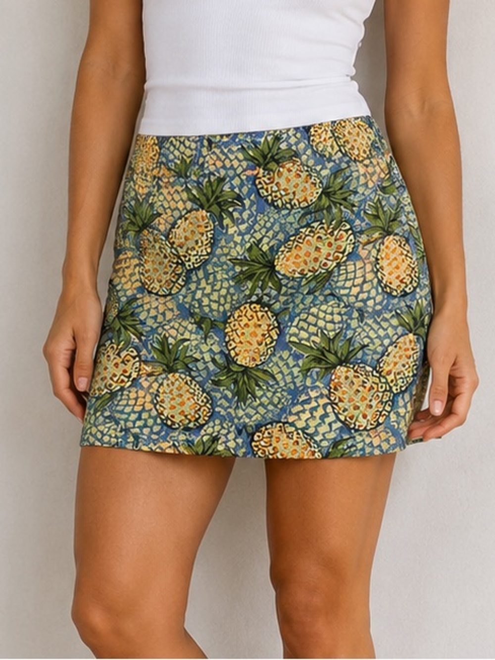 Talbots Pineapple Print Mini Skirt Tropical Preppy Resort Palm Beach Petite 2P